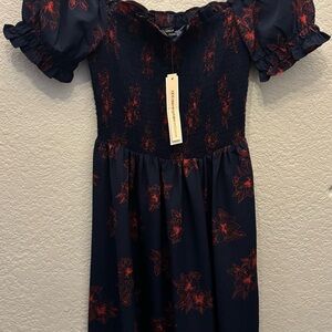 Aqua Navy and Red Floral Maxi Dress